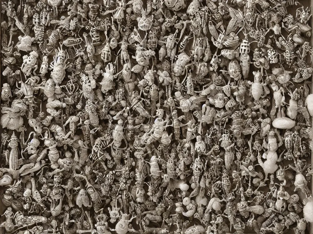 Image similar to by laurie lipton, a bunch of toys that are in the air, polycount, rococo, made of insects,