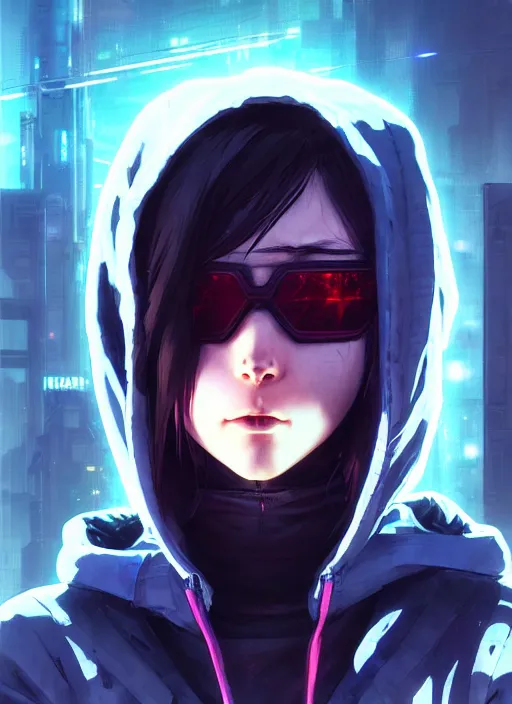 Image similar to cyberpunk anime girl in hoodie, realistic face, beautiful face, grafity, neonpunk, alita, arcane, action, tokyo street, detail, good face, pose model, concept art, in style of yoji shinkawa, pan ren wei, col price, atey ghailan, by greg rutkowski, aesthetic