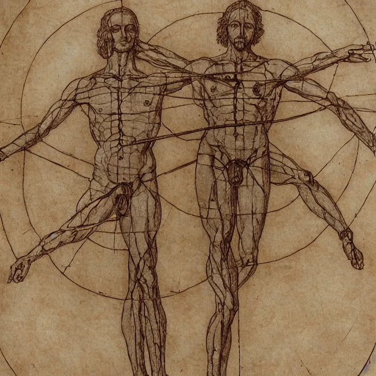 Image similar to A very detailed portrait of the Vitruvian Man, high details, realistic, 8k