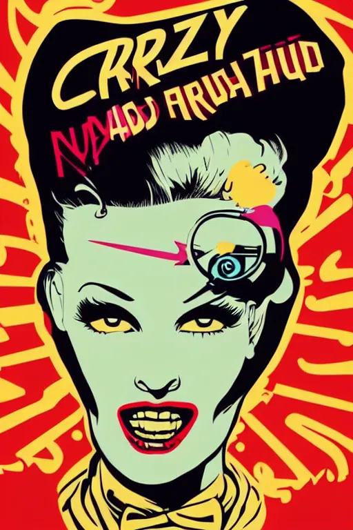 Image similar to crazy mad woman, 7 6 retro futurist illustration art by butcher billy, sticker, colorful, illustration, highly detailed, simple, smooth and clean vector curves, no jagged lines, vector art, smooth andy warhol style