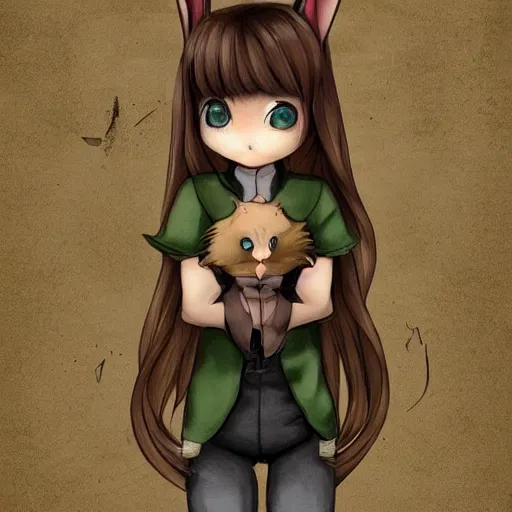 Image similar to little anthropomorphic bunny, green eyes, light brown fur, light hair, wlop, bloodborn