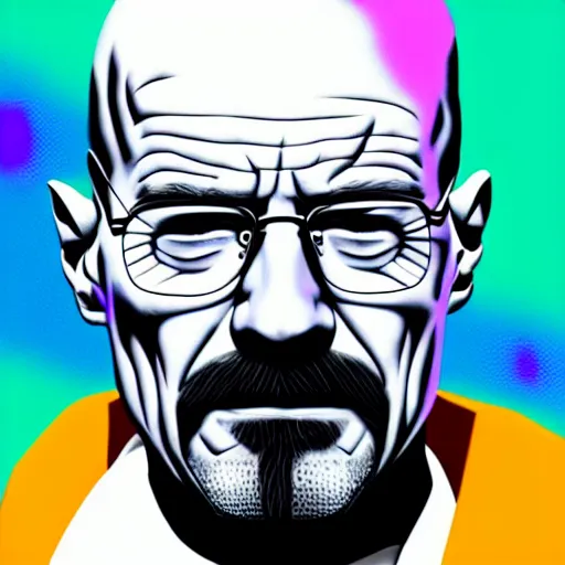 Prompt: facial portrait of Walter White, Vaporwave