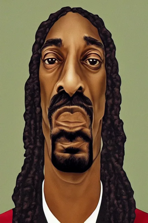 Image similar to ultra realistic snoop dogg face portrait in the style of grant wood