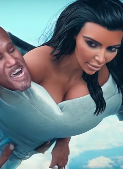 Image similar to film still of kim kardashian being held up in the air by an alien, 8 k