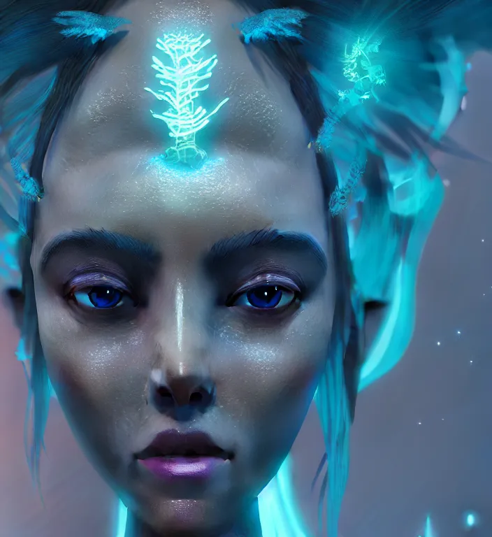 Image similar to goddess close-up portrait. bioluminiscent creatures, intricate artwork by Tooth Wu and wlop and beeple. octane render, trending on artstation, greg rutkowski very coherent symmetrical artwork. cinematic, hyper realism, high detail, octane render, 8k