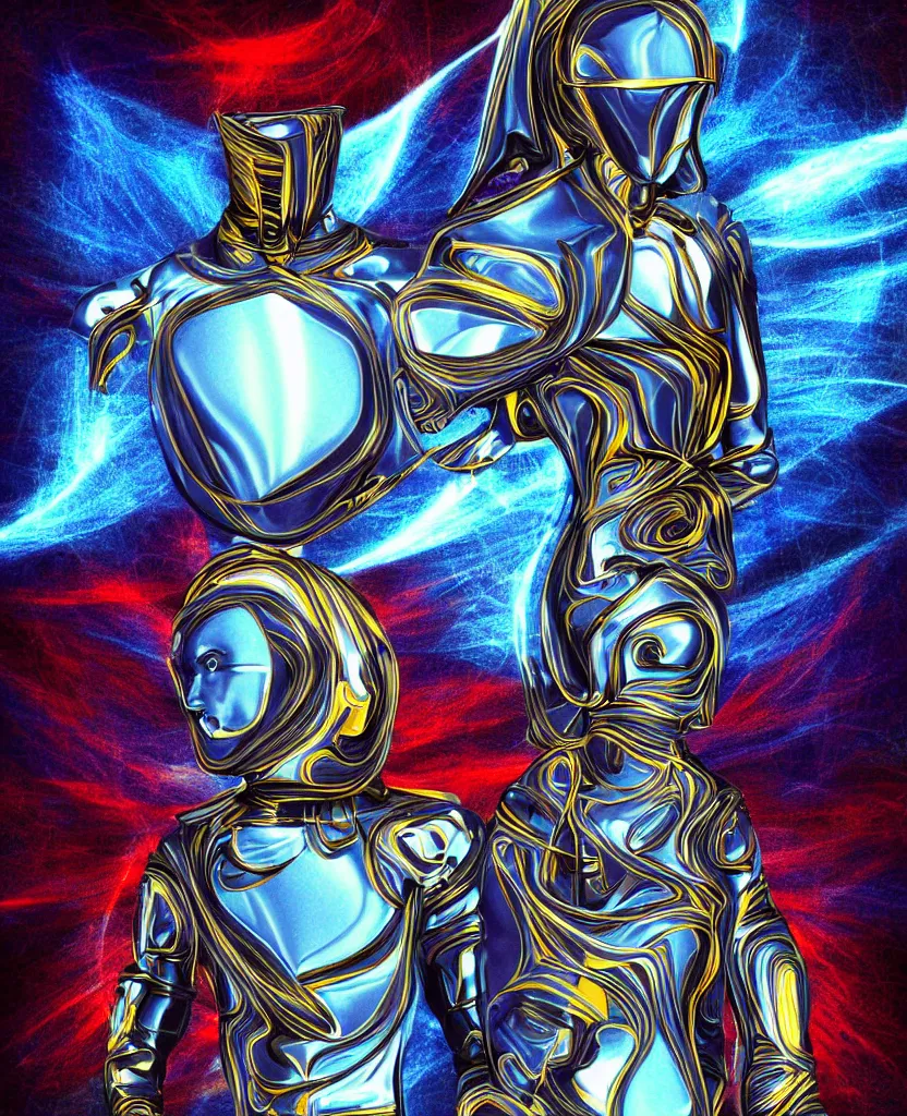 Prompt: techno - spiritual futurist utopian knight, perfect future, award winning digital art