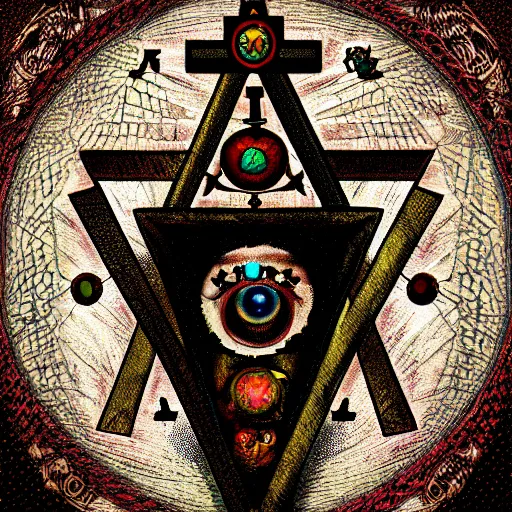 Image similar to portre of an autistic demon on acid, masonic and kabalistic symbols in background, digital art, 8k, delicate details