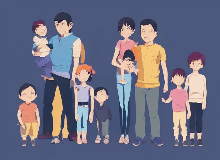 Image similar to a family. a mother, a father, and two children. clean cel shaded vector art. shutterstock. behance hd by lois van baarle, artgerm, helen huang, by makoto shinkai and ilya kuvshinov, rossdraws, illustration, art by ilya kuvshinov