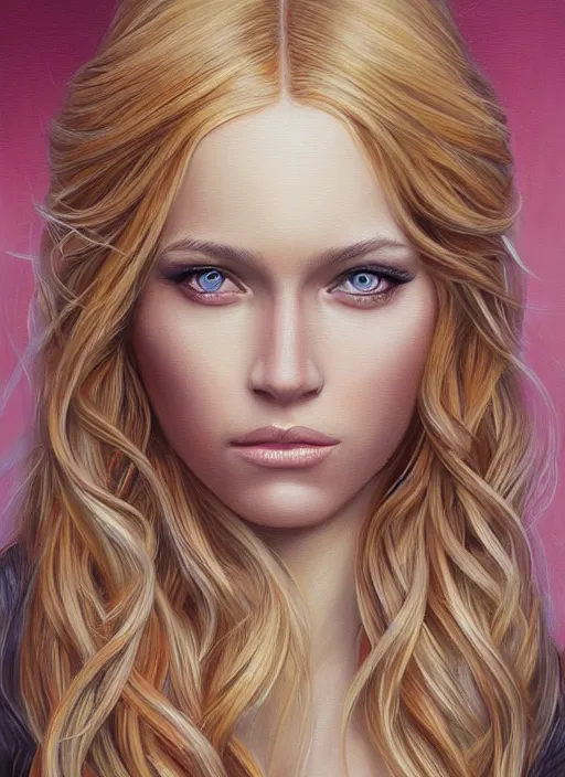 Image similar to a painting of a woman with long blonde hair, a photorealistic painting by magali villeneuve, featured on cgsociety, fantasy art, detailed painting, storybook illustration, photorealistic