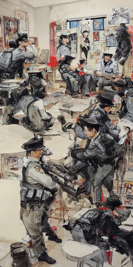 Prompt: oil painting scene from police office by kim jung gi