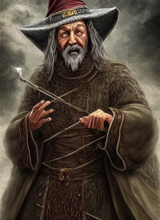 Image similar to highly detailed, hyper realistic wizard with a dungeon background