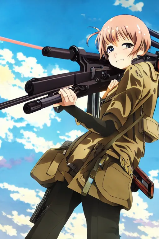 Image similar to anime key visual of tanya degurechaff aiming down a bolt action rifle, official digital media illustrated by artist so - bin, trending on artstation