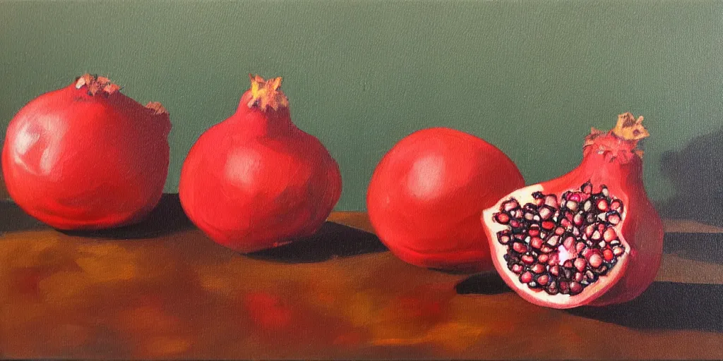 Image similar to pomegranates on the table, oil paint
