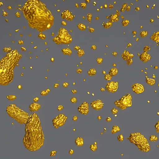 Prompt: 3 d golden particles render, simulation