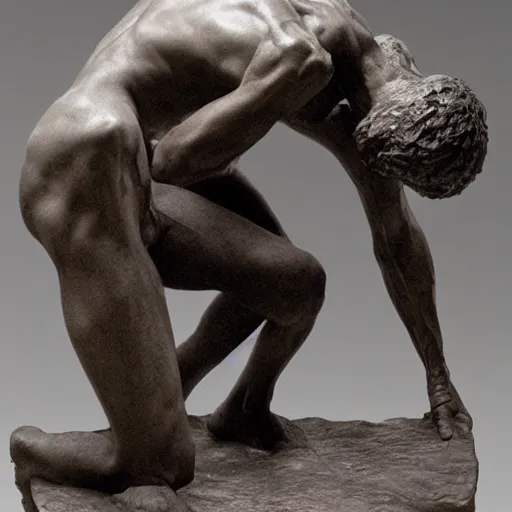 Prompt: a physical sculpture of struggle, two sides of a person by augustus rodin