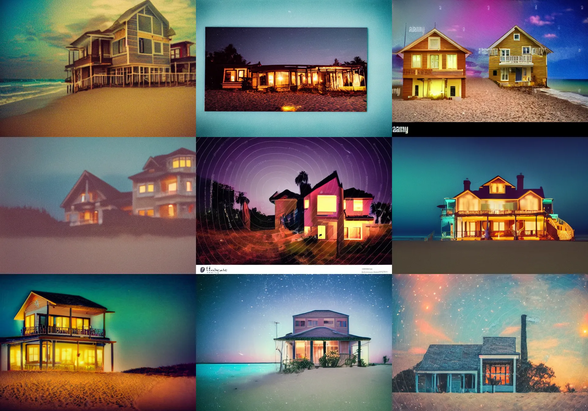 Prompt: home photography portrait, a house of a woman who i met on the beach ; night, summer, color vhs picture quality with mixed noise