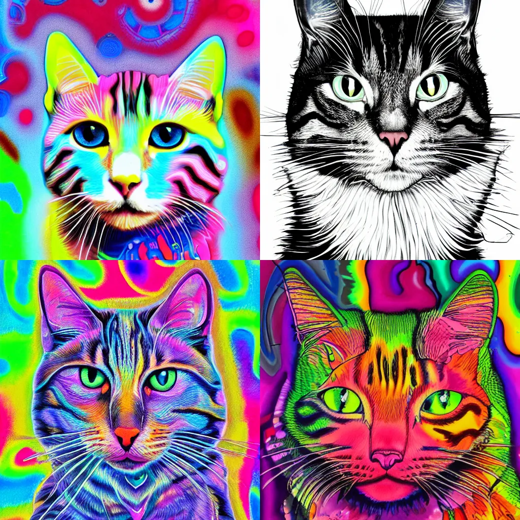 Prompt: psychedelic cat person portrait