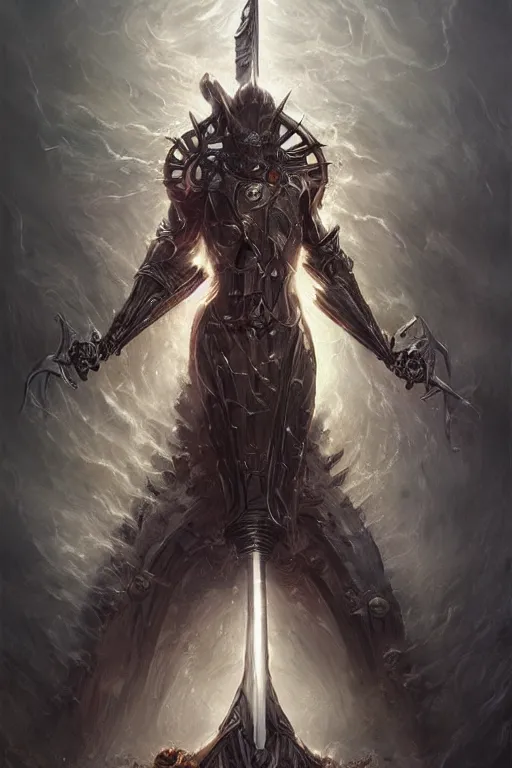 Image similar to Biomechanical Sword Imbued with the Power of Lightning, fantasy, magic, digital art, professional art by Seb McKinnon and WLOP and artgerm, illustration