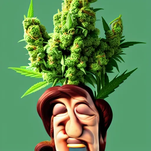 Image similar to cartoon caricature portrait of a cannabis themed character. octane 4 k render by eyvind earle, female australian award winning political comedy illustration