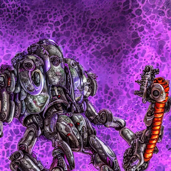 Image similar to detailed shot of inside a cavernous living stomach of a mecha goddess, the walls purple and pulsing, lots of acid pooling up on the floor, digesting and dissolving a small human as it thrashes in acid, food pov, micro pov, vore, digital art, furry art, anthro art, high quality, 8k 3D realistic, macro art, micro art, Furaffinity, Deviantart, Eka's Portal, G6