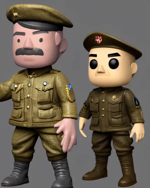 Image similar to full body 3d render of a ww1 soldier as a funko pop, studio lighting, white background, blender, trending on artstation, 8k, highly detailed