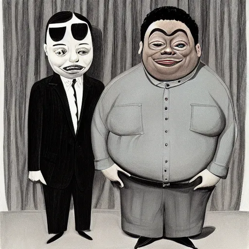 Prompt: portrait of Kenan and Kel by Charles Addams