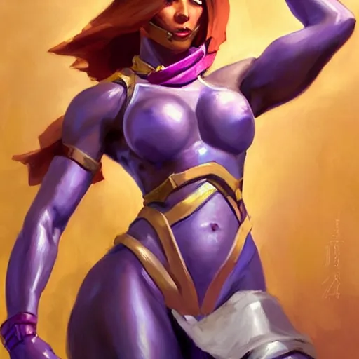 Image similar to greg manchess portrait painting of partially armored menat from street fighter as overwatch character, medium shot, asymmetrical, profile picture, organic painting, sunny day, matte painting, bold shapes, hard edges, street art, trending on artstation, by huang guangjian and gil elvgren and greg rutkowski