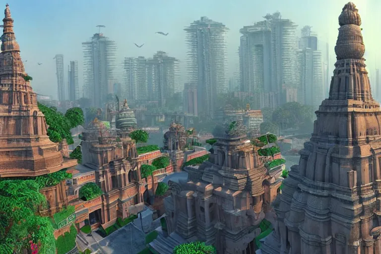 Image similar to high quality 3 d dreamscape! mumbai with biomorphic hanuman!! head building, kalighat highly detailed, unreal engine cinematic smooth, stephen shore & john j. park, soft morning light, wide shot, high angle, uhd 8 k, deep focus