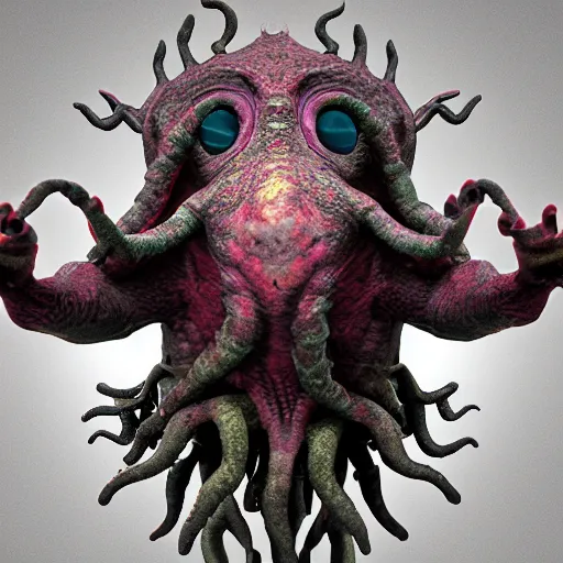 Prompt: a tulpamancer with the ability to manifest and summon madness inducing lovecraftian creatures, impressive 3 d render