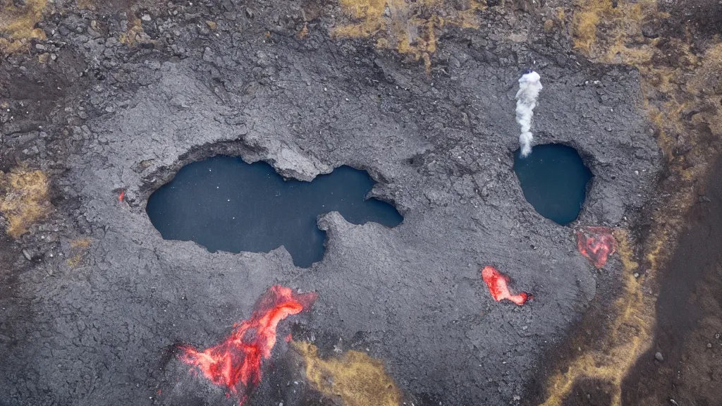 Prompt: I flew my drone in the evening over an erupting volcano in Iceland and these are the incredible pictures I took