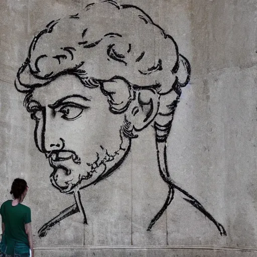 Prompt: stencil graffiti of michelangelo's david