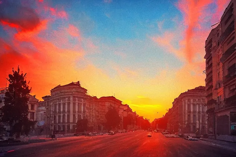 Image similar to bucharest streets sunset by anato finnstark