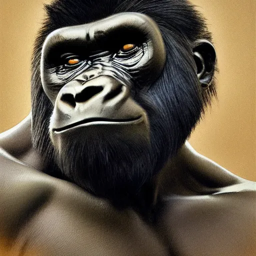 Prompt: the anatomy of a muscular gorilla, hyper realistic, 4 k, rule of thirds, extreme detail,, trending artstation, realistic lighting, by alphonse mucha, greg rutkowski, short neck