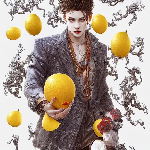 Prompt: the portrait of an absurdly beautiful, graceful, elegant, sophisticated, sensual young teen idol made up of lemons looking up, an ultrafine hyperdetailed illustration by kim jung gi, irakli nadar, intricate linework, bright colors, octopath traveler, final fantasy, unreal engine highly rendered, global illumination, radiant light, detailed and intricate environment