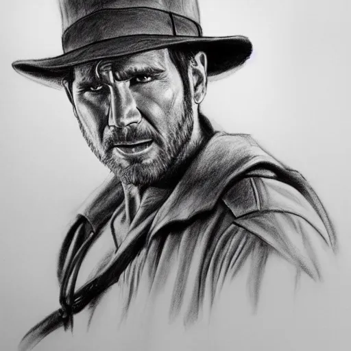 Image similar to charcoal pencil drawing of Indiana Jones