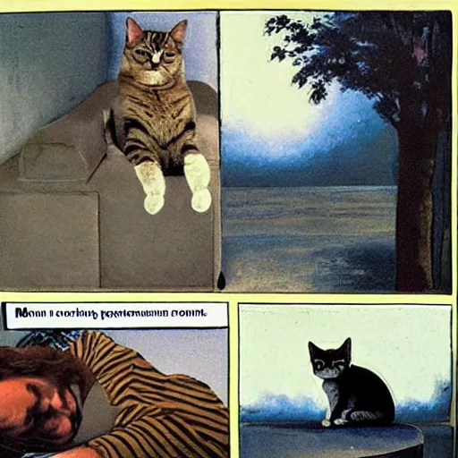 Image similar to man dreams of a cat