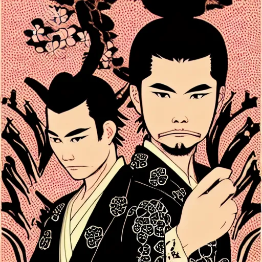 Prompt: silhouette of a yakuza warrior illustration 以 最 高 的 忠 诚 度 为 他 的 国 家 服 务 。, vector art style, medium shot, intricate, elegant, highly detailed, digital art, ffffound, art by jc leyendecker and sachin teng