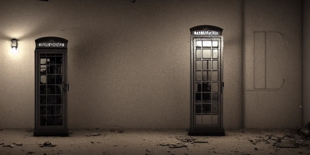 Prompt: an abandoned and deserted telephone booth in the dark of the night, weird, haunted, misty, moody, sinister, ambient lighting, cinematic color grading, 8 k render, hyper realistic, realistic, unreal engine 5 render