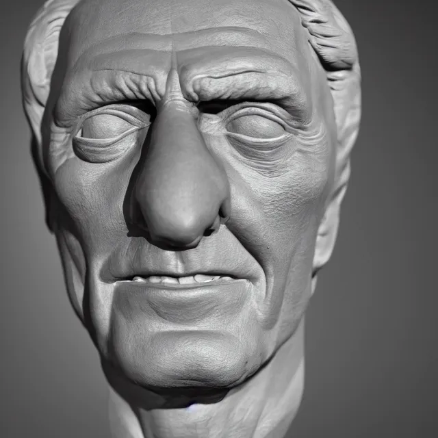 Image similar to photography of a bust of old Kirk Douglas made of clay by Sebastian Kruger and Michelangelo, 50mm, studio atmosphere, 8K, rim light, octane render, ultra-realistic