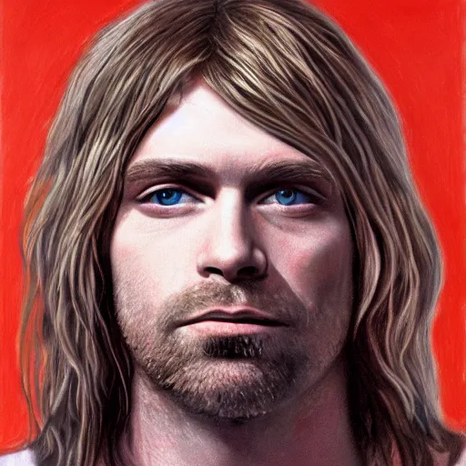 Image similar to Kurt Cobain as Jesus Christ, hyperrealism, detailed portrait