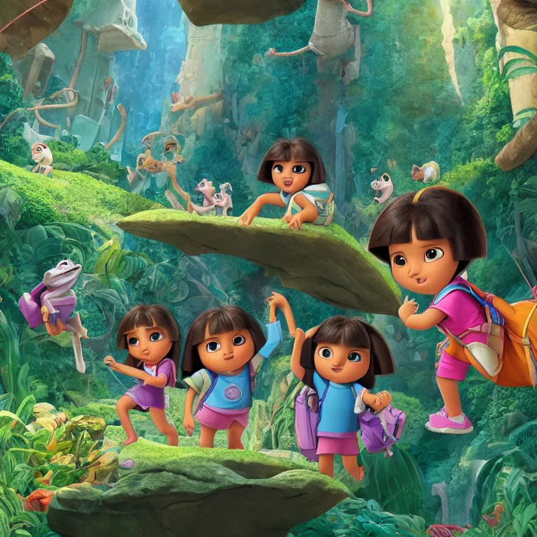 Image similar to Dora the Explorer 3D by Disney Concept Artists, blunt borders, rule of thirds