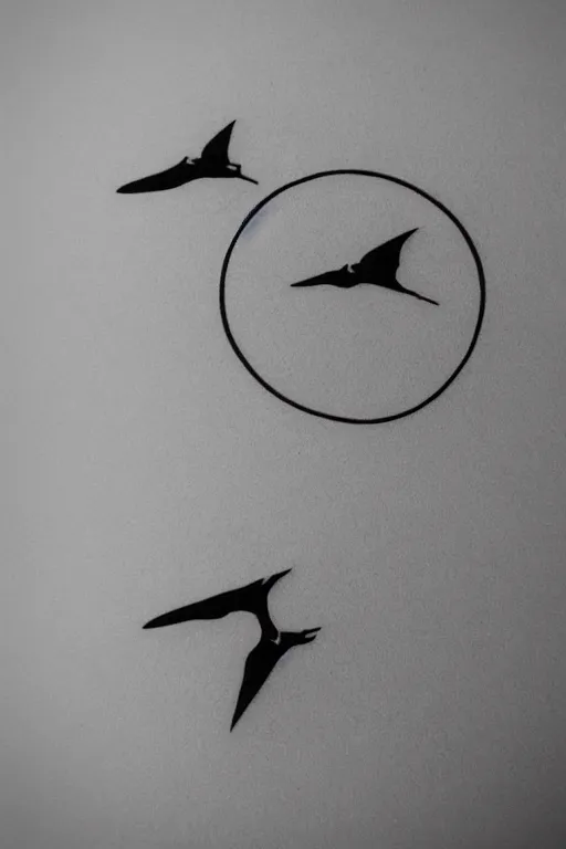 Prompt: a beautiful tattoo design of minimalist swallows flying into spherical lines and simple basic shapes, black ink, abstract logo, line art
