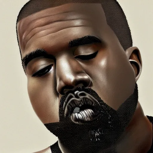 Prompt: Kanye West, artstation hall of fame gallery, editors choice, #1 digital painting of all time, most beautiful image ever created, emotionally evocative, greatest art ever made, lifetime achievement magnum opus masterpiece, the most amazing breathtaking image with the deepest message ever painted, a thing of beauty beyond imagination or words