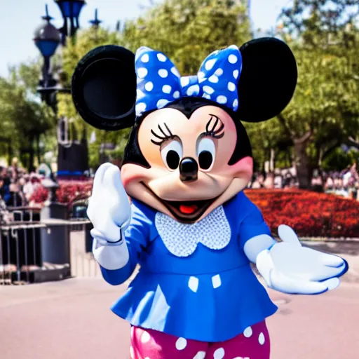 Image similar to the Minnie Mouse character at Disneyland giving you the middle finger