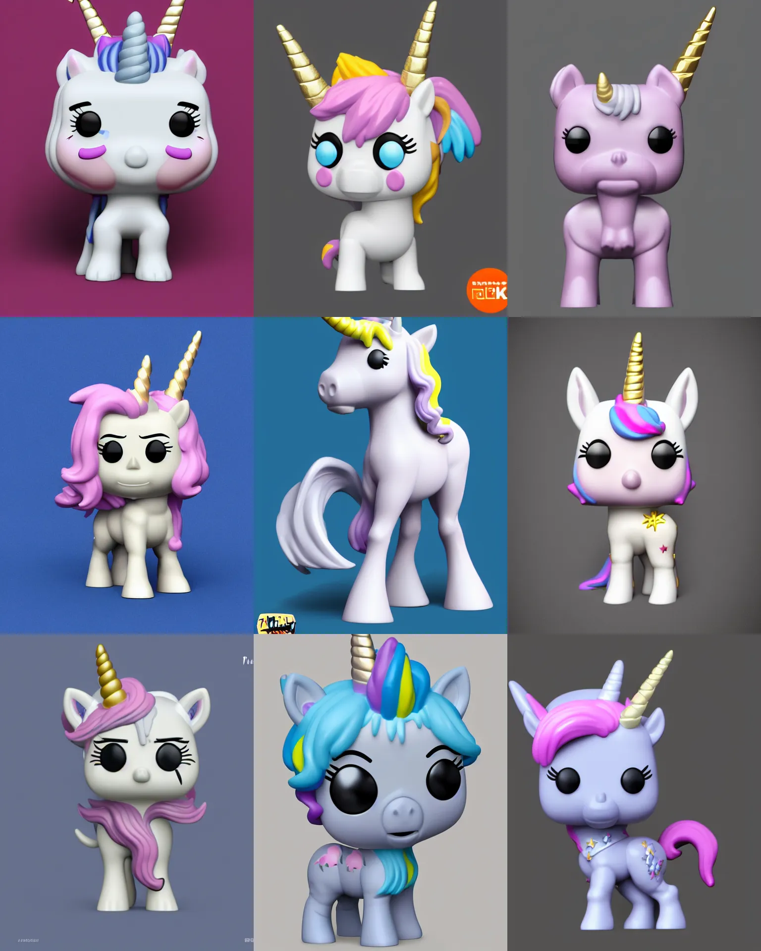Prompt: full body 3 d render of unicorn as a funko pop!, soft lighting, single color background, single body, no shadow, blender, trending on artstation, 8 k, highly detailed