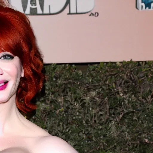 Image similar to average photo of Christina Hendricks sticking out her very long tongue 8k