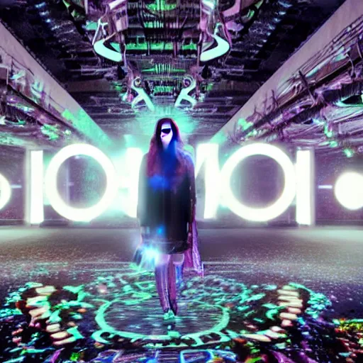 Image similar to cinematic render of Grimes in a large room with holographic letters and numbers