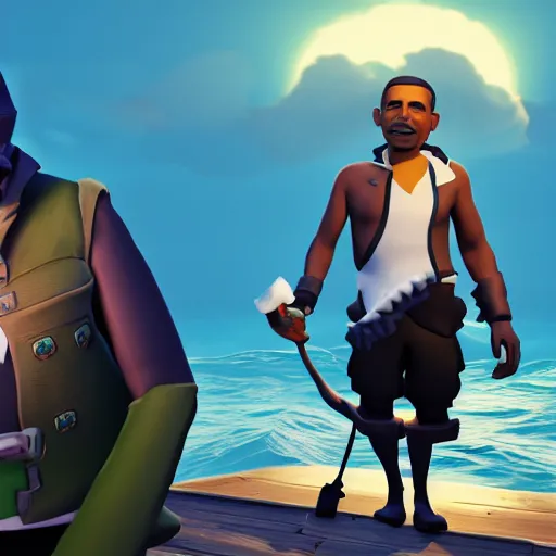 Prompt: barack obama as a sea of thieves character, sea of thieves screenshot