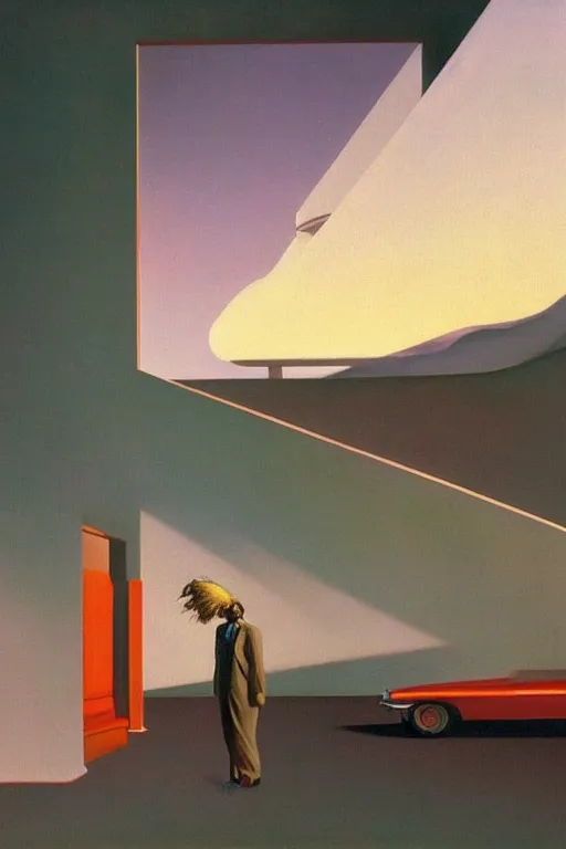 Image similar to liminal vaporwave surrealism dreams, painted by Edward Hopper, painted by salvador dali, painted by moebius, airbrush