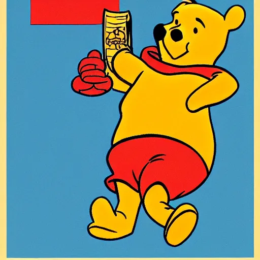 Image similar to winnie the pooh, soviet propaganda poster